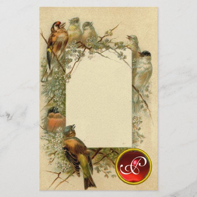 Papeterie MONOGRAMME vintage OISEAUX (Devant)