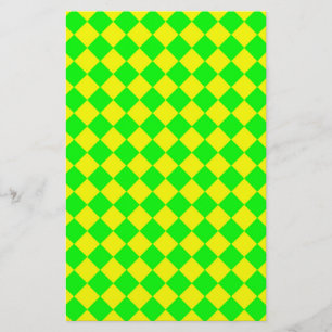 Papeterie Motif à carreaux en diamant arlequin vert jaune