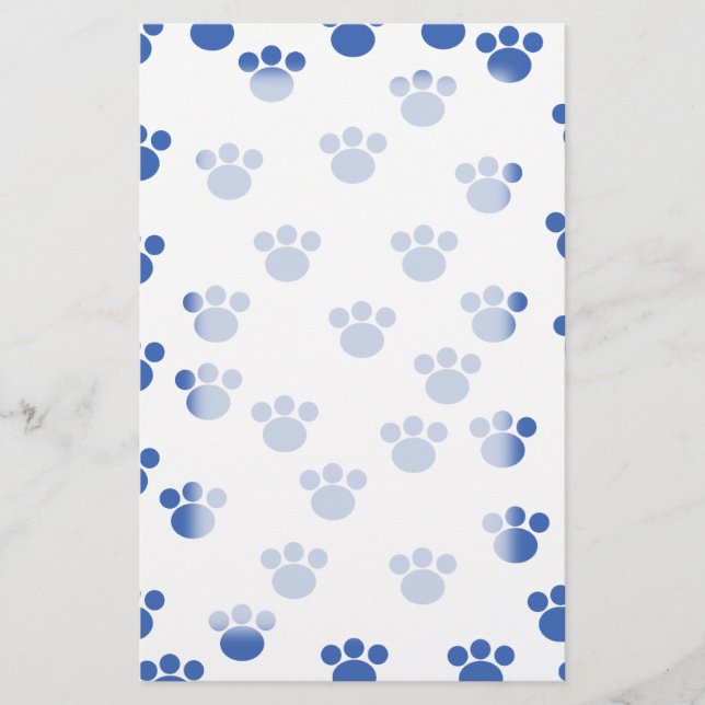 Papeterie Motif animal d'empreinte de patte. Bleu et blanc (Devant)