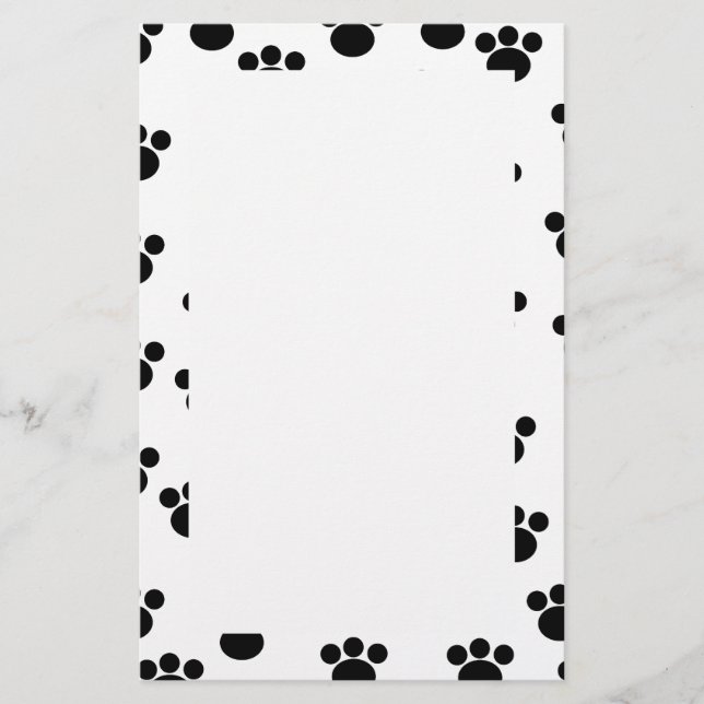 Papeterie Motif animal d'empreinte de patte. Noir et blanc. (Devant)
