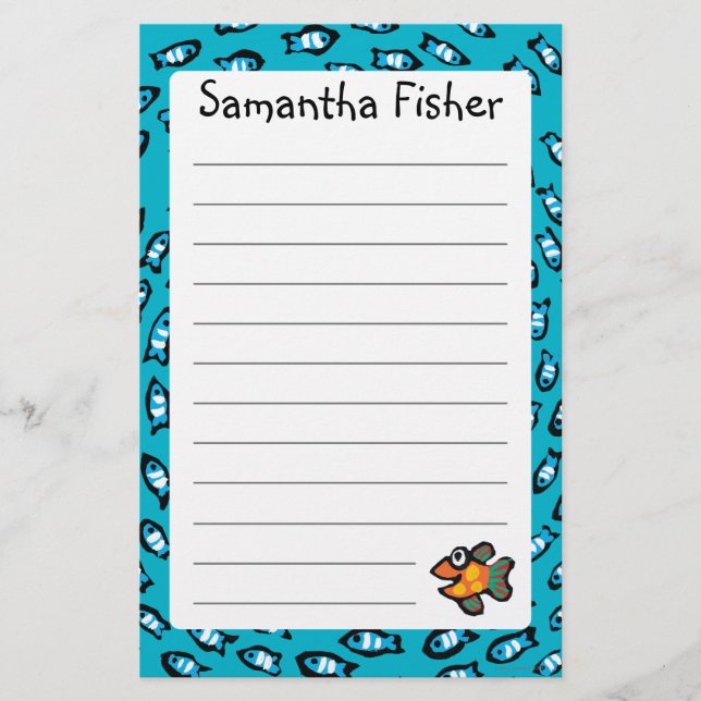 Papeterie Motif bleu d'école de poissons avec de petits (Devant)