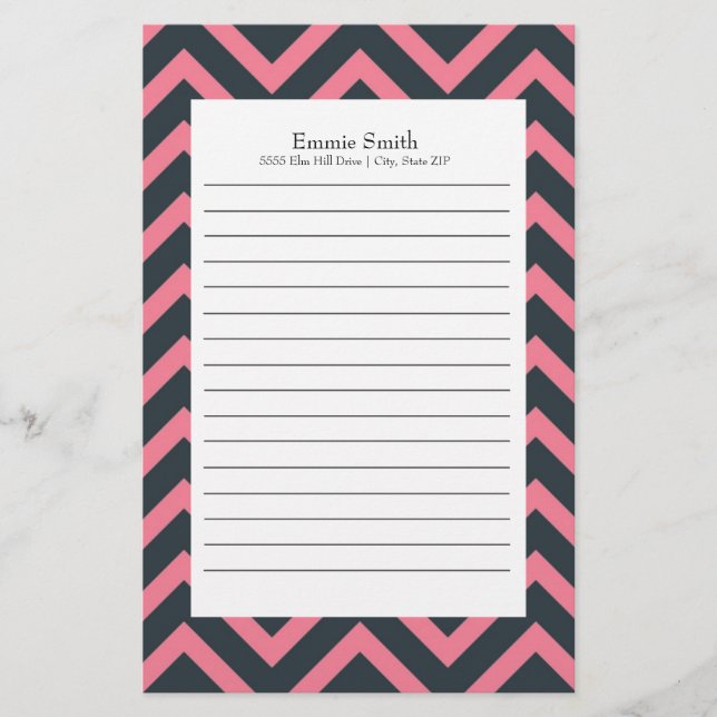 Papeterie Motif Chevron rose et noir personnalisé (Devant)