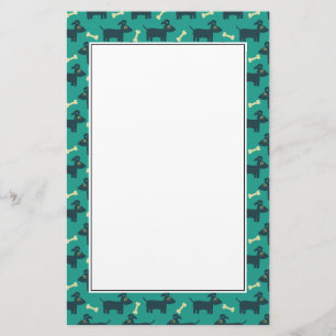 Papeterie Motif chien mignon avec os sur Arrière - plan vert