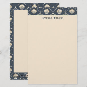 Papeterie Motif de coquillages bleu profond et crème Personn