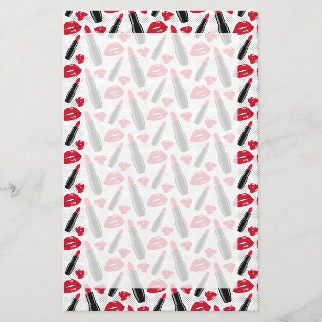 Papeterie Motif de point de polka de rouge à lèvres et de (Devant)