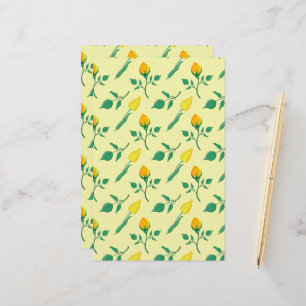 Papeterie Motif floral avec rose jaune et fleurs de tulipe