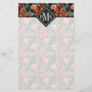 Papeterie Motif floral d'abrégé sur orange du monogramme