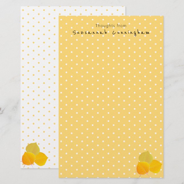 Papeterie Motif Polka blanc à points à l'automne laisse le n (Devant / Derrière)