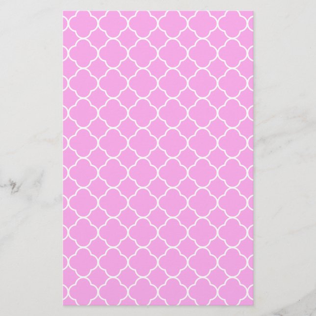 Papeterie Motif Quatrefoil Rose Et Blanc (Devant)