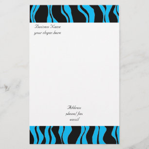 Papeterie Motif Zèbre Bleu Électrique et Noir