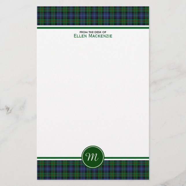 Papeterie Murray Clan Tartan Monogramme vert et bleu plaid (Devant)