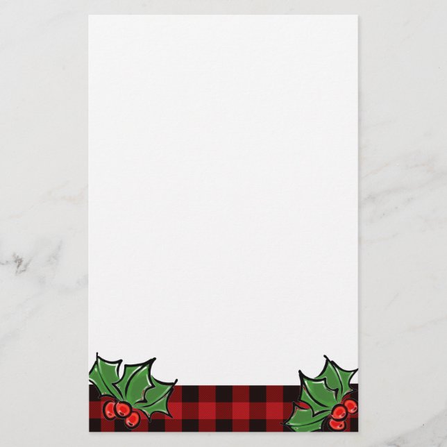 Papeterie Noël classique Red Plaid Holly baies feuilles (Devant)