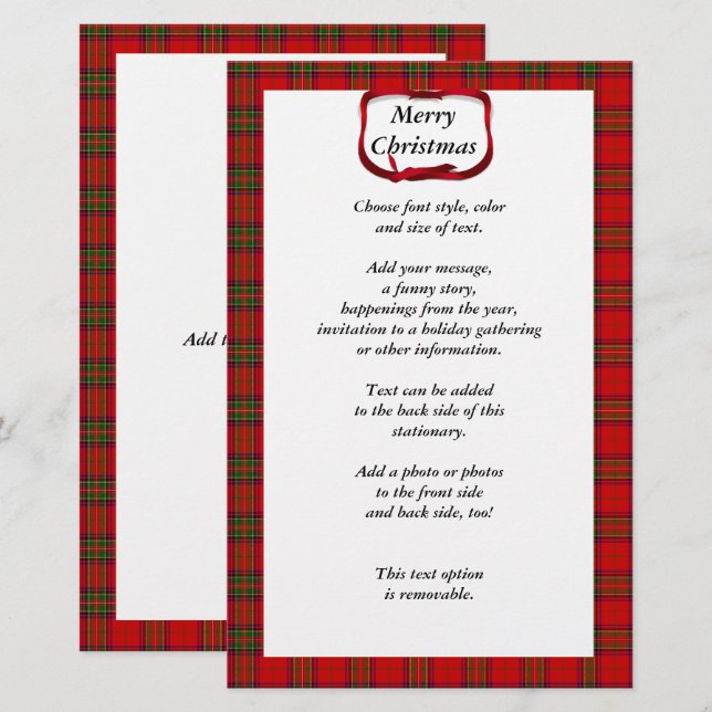 Papeterie Noël Tartan Rouge Plaid (Devant / Derrière)
