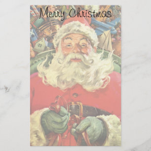 Papeterie Noël vintage, le Père Noël à Sleigh avec jouets