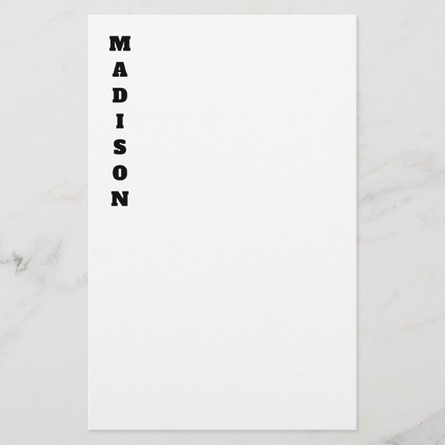 Papeterie Nom de calligraphie élégant noir et blanc (Devant)