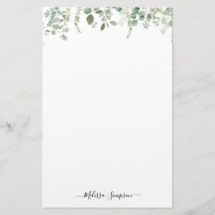 Papeterie nom personnalisé des feuilles de l'eucalyptus
