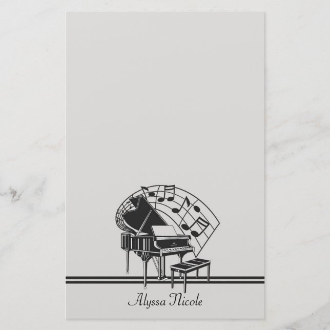 Papeterie Notes musicales de piano personnalisées (Devant)