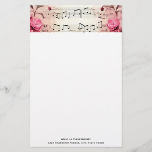 Papeterie Notes musicales et style Vintage Rose