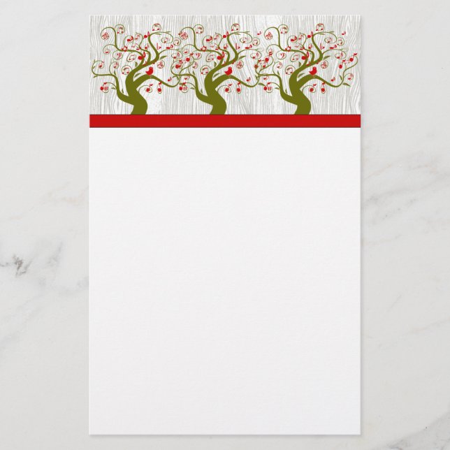 Papeterie Oiseau Swirl Arbre Musical Rouge Green Xmas Papete (Devant)
