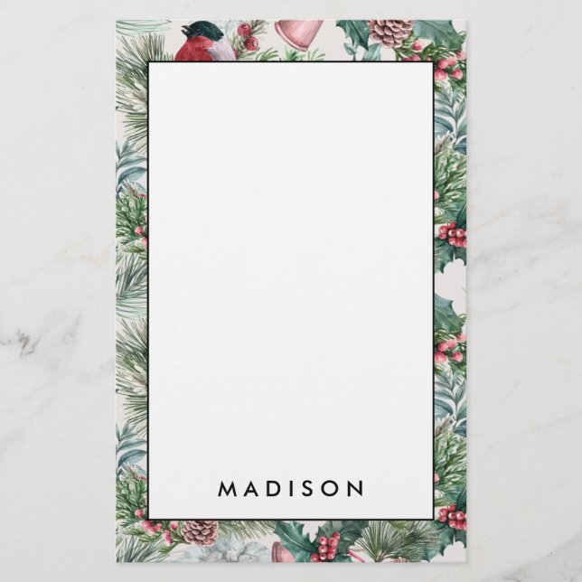 Papeterie Oiseaux de Noël et pins floraux (Devant)