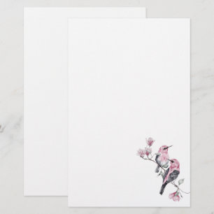 Papeterie Oiseaux roses et noirs sur une branche d'arbre