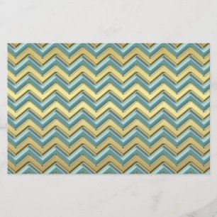 Papeterie Or et Turquoise Motif Chevron