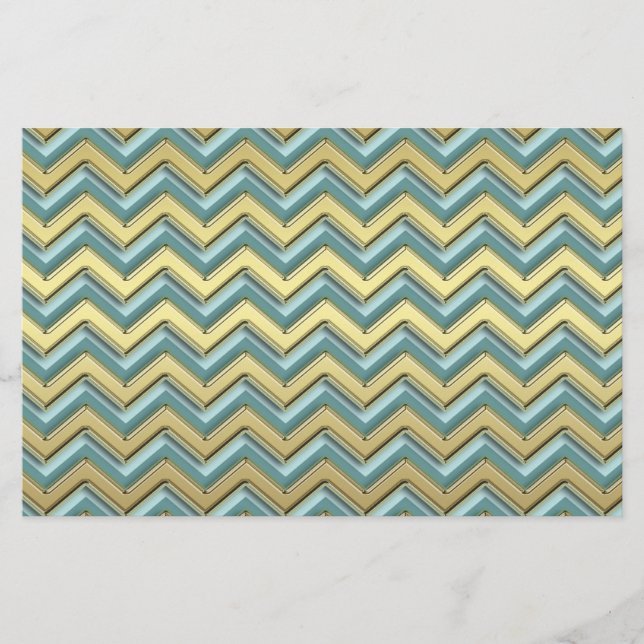 Papeterie Or et Turquoise Motif Chevron (Devant)