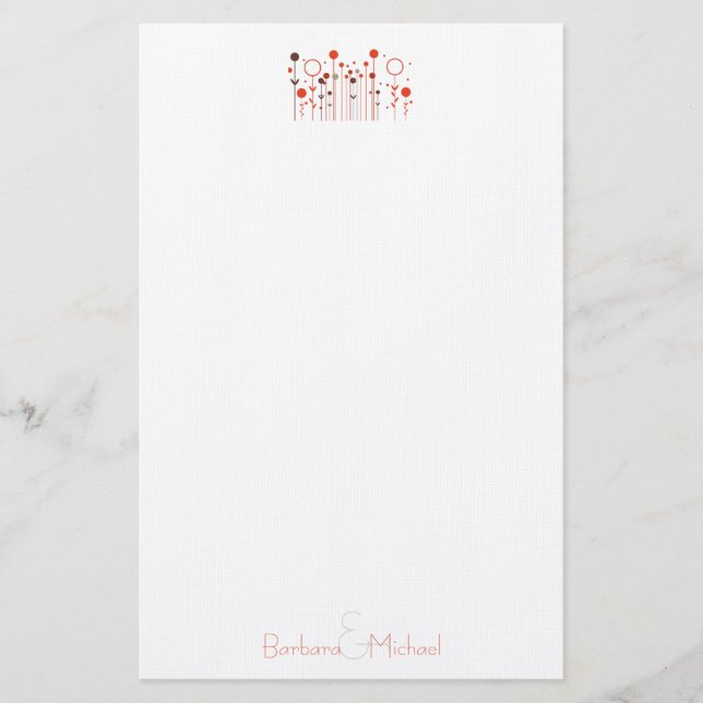 Papeterie Orange Rouge Simple Point Floral Personnalisé (Devant)