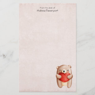 Papeterie Ours en peluche mignon portant un coeur rouge