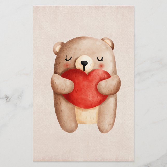 Papeterie Ours en peluche mignon portant un coeur rouge (Devant)
