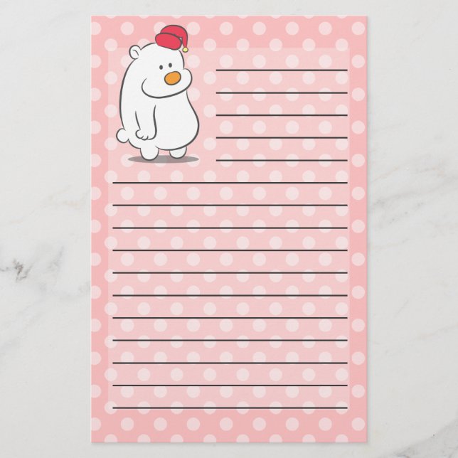Papeterie Ours polaire mignon avec arrière - plan motif pois (Devant)