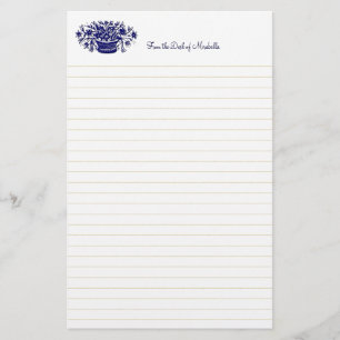 Papeterie Panier à fleurs Vintage bleu, papier à lettres à l