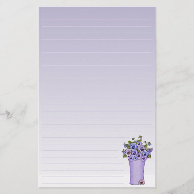 Papeterie Pansies violettes arrangement floral dans Vase (Devant)