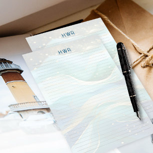 Papeterie Papier à lettres à monogramme avec vagues océaniqu