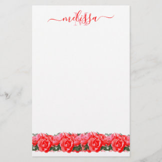 Papeterie Papier à lettres élégante au Monogramme rouge Rose