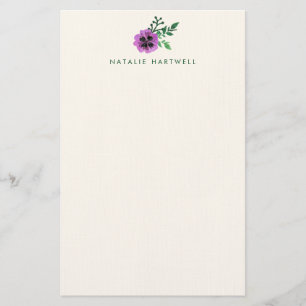 Papeterie Papier à lettres en lin personnalisé Purple Pansy