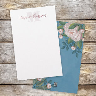 Papeterie Papier à lettres Floral bleu personnalisé