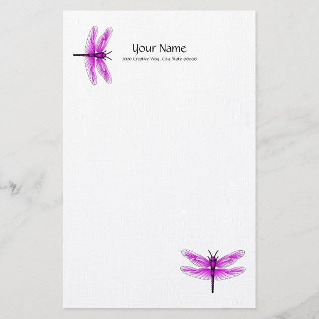 Papeterie Papier à lettres Magenta Dragonfly Linen (Devant)