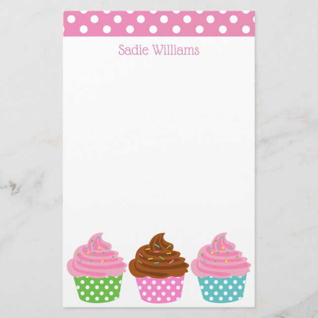 Papeterie Papier à lettres personnalisé Polka Dot Cupcakes (Devant)