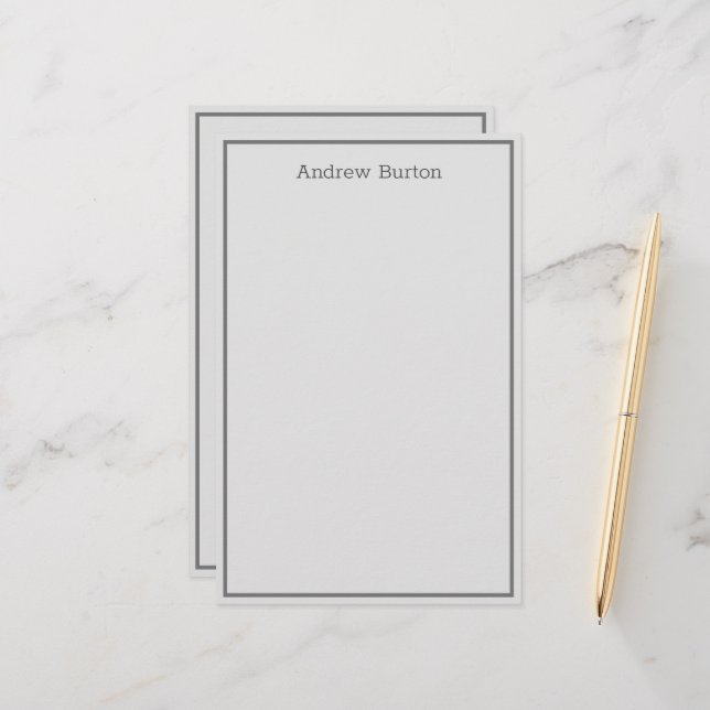 Papeterie Papier à lettres personnalisé simple | Gris (Devant/Arrière en situation)