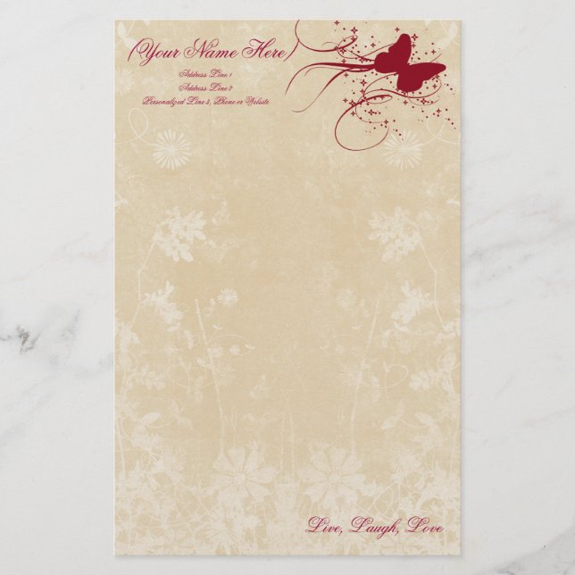 Papeterie Papier à lettres personnel papillon (Devant)