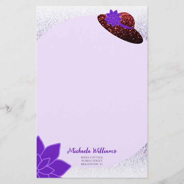 Papeterie Papier lavande violet casquette de parties scintil (Devant)