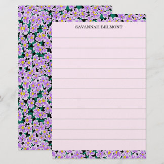 Papeterie Papier ligné personnalisé avec fleurs violettes él