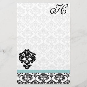 Papeterie Papier Recyclé Aqua Blue Damask Monogram