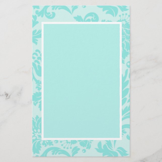 Papeterie papier stationnaire turquoise bleu damassé (Devant)