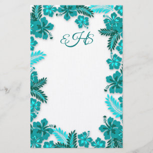 Papeterie Papier vierge monogramme turquoise Aqua Hibiscus
