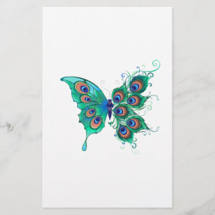 Papeterie Papillon aux plumes de paon vert
