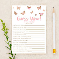 Papillon Rose Devine Qui ! Jeu baby shower