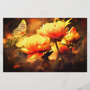 Papeterie Papillon vintage et fleurs