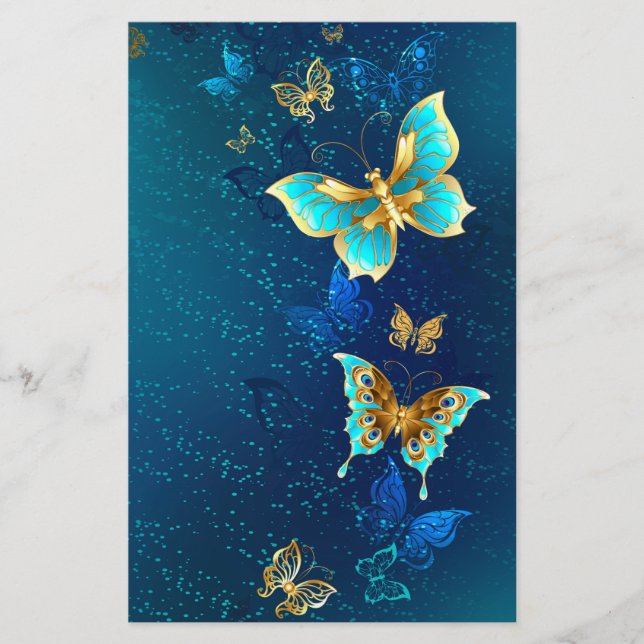 Papeterie Papillons d'or sur un Arrière - plan bleu (Devant)